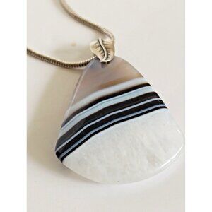 Polished Zebra Jasper Pendant & Sterling Silver Serpentine Necklace 925 Italy